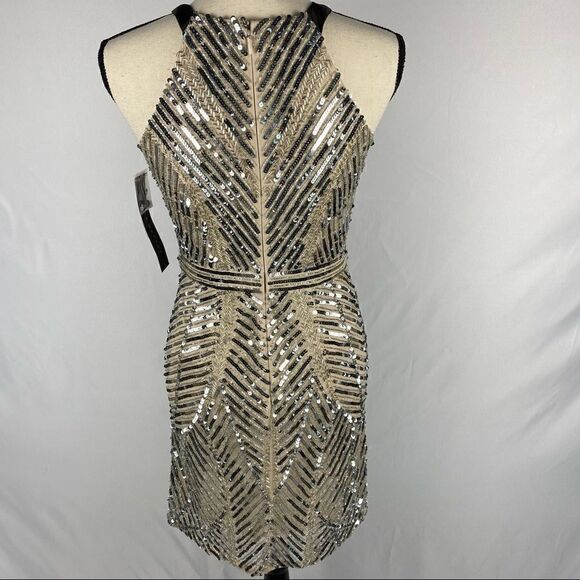 NWT Aidan Mattox Champagne Beaded Cocktail Dress Size Small - Picture 8 of 8